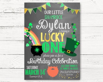 Digital St. Patricks Day First Birthday Invite, Lucky One Party Invite St. Paddy's Day Invite, Baby Invite, 1st Birthday Invitation, C095