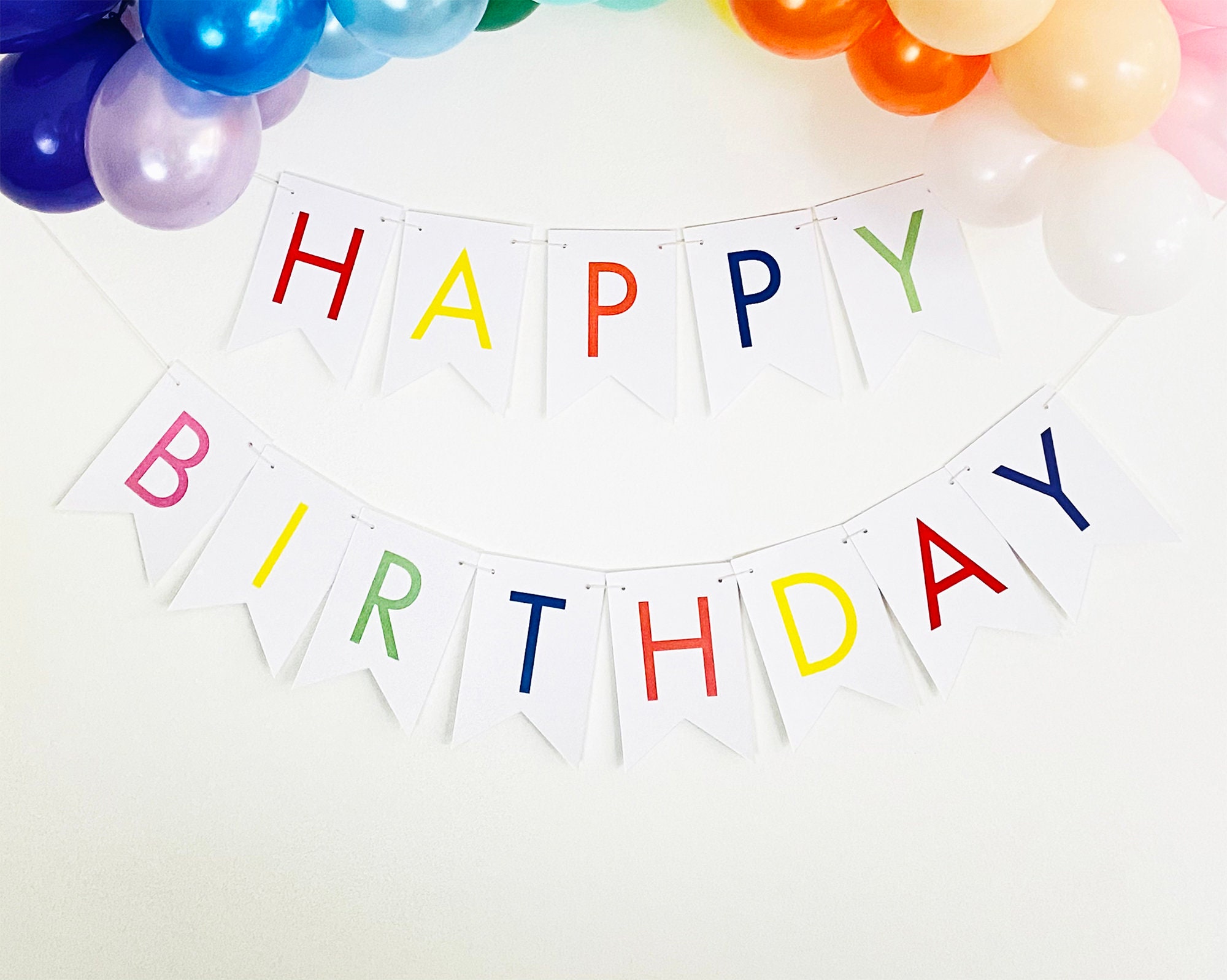 Rainbow Happy Birthday Banner & Balloon Arch Kit - Party Decorations For Kids Birthday Parties