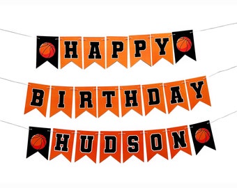 Striscione di compleanno personalizzato a tema basket, decorazioni per feste di compleanno a tema basket, striscione sportivo personalizzato, P294