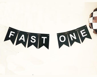 Fast One Card Stock Banner, Fast One Racing verjaardagsfeestje, eerste verjaardag banner, racewagen feestdecoratie, 1e verjaardagsfeestje P203