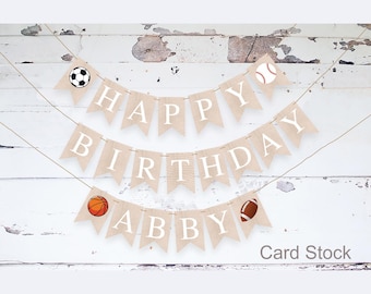 Personalized Sports Banner, Happy Birthday Banner, Soccer, Basketball, Baseball, Football Birthday Party, Sporty Party Decor, PB921