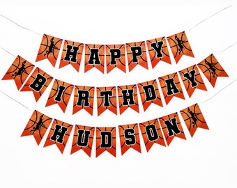 Striscione di compleanno personalizzato a tema basket, decorazioni per feste di compleanno a tema basket, striscione sportivo personalizzato, P293