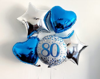 80th Birthday Balloons, Happy 80th Birthday Balloon, Birthday Party Decorations, Milestone Birthday Decorations, Blue and Silver Party Decor