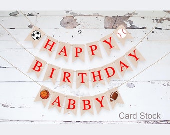 Personalized Sports Banner, Happy Birthday Banner, Soccer, Basketball, Baseball, Football Birthday Party, Sporty Party Decor, P376