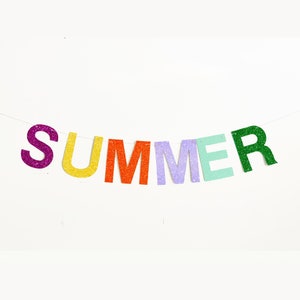 Banner de verano, letrero de verano con purpurina colorida, guirnalda de letras de verano, accesorio fotográfico de verano con purpurina, guirnalda de verano, pancarta para fiesta en la piscina, LB014