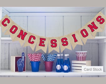Card Stock Concessions Stand Banner, Concession Sign, Baseball Decor, Baseball Party Sign, Football Concessions