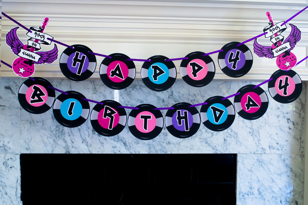 Rock Star Happy Birthday Banner Punk Rocker Birthday Party Etsy