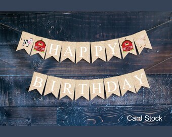 Barn Theme Happy Birthday Banner, Farm Party Banner, Farm Animal Happy Birthday Banner