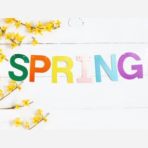 Banner de primavera, banner de letras brilhantes de primavera, decoração de primavera, placa de primavera