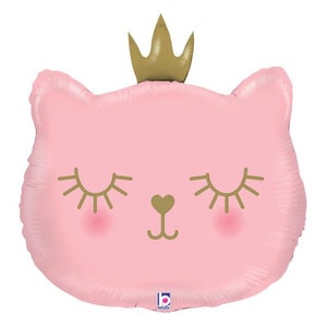 Pink Princess Cat Balloon, Smiling Kitten Balloon, Girls Princess Birthday Party Decorations, Pink Balloon
