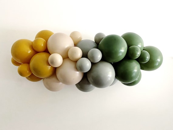 Boho Party Decor, Green Neutrals Balloon Garland, Balloon Party Kit, Green and Yellow Party Decorations, Neutral Balloon Backdrop Il_570xn