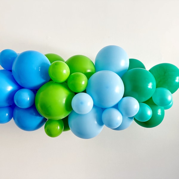 Blue Green Party Decor, Green, Blue, Teal Balloon Garland, Balloon Party Kit, Green and Blue Party Decorations, Nature Balloon Backdrop