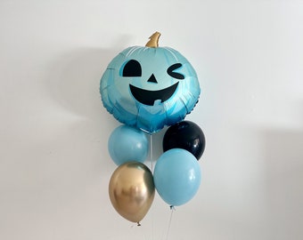 Blue Pumpkin Balloon Bouquet, Halloween Balloons, Halloween Birthday Party Decorations, Little Pumpkin Balloon Bouquet