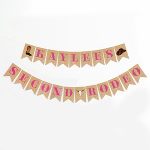 Personalized Second Rodeo Banner, 2nd Birthday Party Decorations, Customizable Cowgirl Sign, Pink Western Second Birthday P368