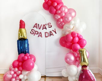 Spa Day Party for Girls | Personalized Party Banner | Nail Polish Lipstick Foil Balloons