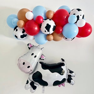Cow Party Balloon Garland, Rodeo Balloon Garland, Farm Party Decorations, Cow Print, Red and Blue Balloon Backdrop COL454