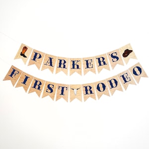My First Rodeo Banner, Personalized 1st Birthday Party Sign, Customizable Cowboy Western Birthday Banner in Navy Blue P370