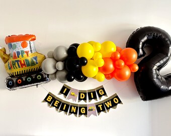 Construction Party Decorations, Excavator Balloon, 2nd Birthday Party Kit, Digger Construction Party Balloons, Construction Party Balloons