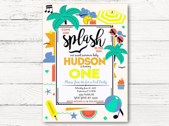 Pool Party First Birthday Invitation, Summer Party Invite, Baby Boy 1st Birthday Invitation, C057 Il_570xn
