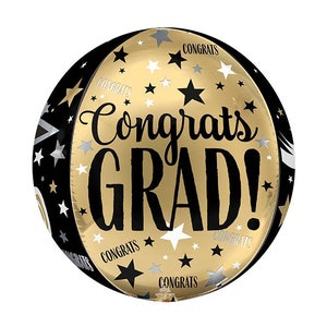 Graduation Balloon, Black and Gold Grad Balloon, Congrats Grad, Graduation Party Decor