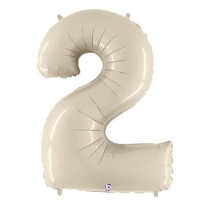 2nd Birthday Balloon, Neutral Number 2 Balloon, White Sand 2, 34&quot; Balloon, Neutral Sand Second Birthday Balloon