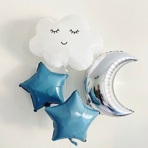 Moon, Stars and Cloud Balloons Set, Foil Crescent Moon Balloon, Foil Star Balloon, Foil Cloud Birthday Party Decorations,  Baby Shower Decor