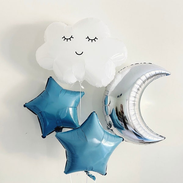 Moon, Stars and Cloud Balloons Set, Foil Crescent Moon Balloon, Foil Star Balloon, Foil Cloud Birthday Party Decorations,  Baby Shower Decor