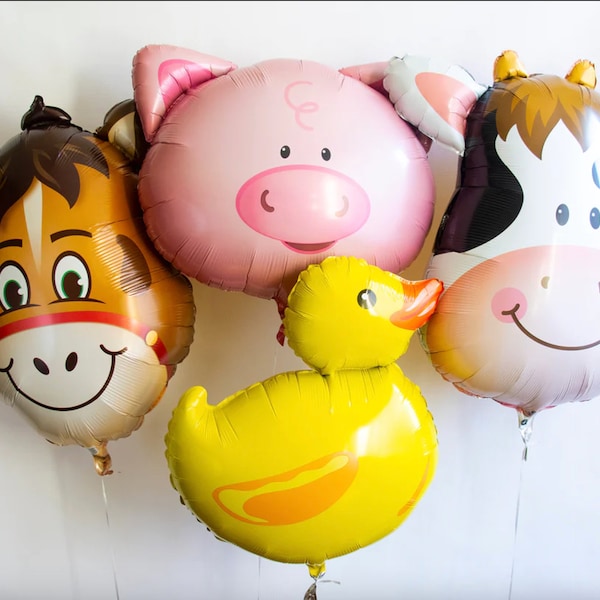 Farm Party Decorations, Farm Animals Balloon Set, Cow Balloon, Pig Balloon, Horse Balloon, Duck Balloon, Barnyard Party Decor COL026