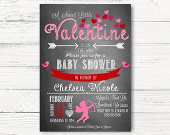 Valentine's Baby Shower Invitation, Cupid Baby Shower Invitations, Valentine's Baby Shower Party Cards, Baby Shower Invitations, C036