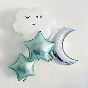 Moon, Stars and Cloud Balloons Set, Foil Crescent Moon Balloon, Foil Star Balloon, Foil Cloud Birthday Party Decorations,  Baby Shower Decor