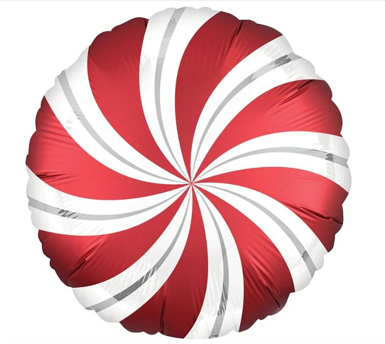 Pu&ograve; includere: Pallone di alluminio rosso e bianco con motivo a spirale. Il pallone &egrave; rotondo e ha un design a bastoncino di zucchero.
