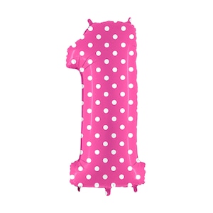 Large Pink Polka Dot One Balloon, 40 inch Pink and White Foil Number One Polka Dot Balloon, 1st Birthday Balloon