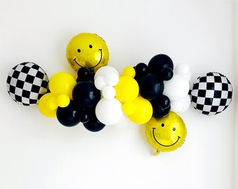 Smiley Face Balloon Garland, Balloon Party Kit, Yellow Party Decorations, Yellow, Black, White Garland, Yellow Party Decorations