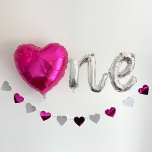 Valentine 1st Birthday Collection, Hot Pink and Silver 1st Birthday, Hearts First Birthday Party Decor image 1