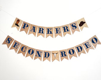 Customizable Second Rodeo Banner, 2nd Birthday Party Decorations, Personalized Cowboy Sign, Navy Blue Western Second Birthday P371