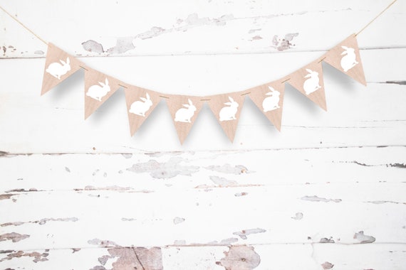 Easter Bunny Banner, Easter Banner, Easter Decorations, Cards Stock Easter Decorations, White Bunny Banner P071 Il_570xn