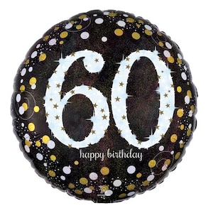 60th Birthday Balloon, Black and Gold Balloon, Milestone Birthday Balloon