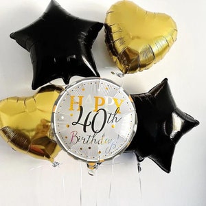40th Birthday Balloons, Happy 40th Birthday Balloon, Birthday Party Decor, Milestone Birthday Decorations, Black, Gold, Silver Party Decor
