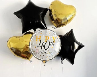 40th Birthday Balloons, Happy 40th Birthday Balloon, Birthday Party Decor, Milestone Birthday Decorations, Black, Gold, Silver Party Decor
