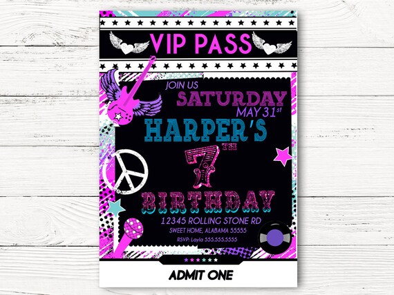 Rockstar Birthday Party Glam Girl Invite, Birthday Party Invitation Girl Invite Card, C055 Il_570xn