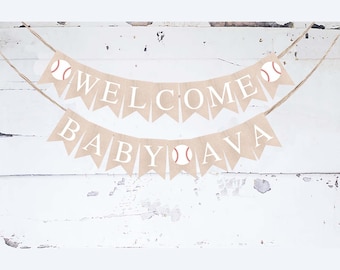 Personalized Welcome Baby Baseball Banner, Card Stock Banner, Sports Baby Shower Party Decorations, Baby Sprinkle Sign, PB944