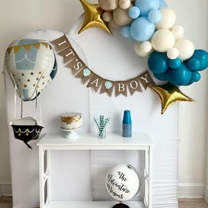 Hot Air Balloon Baby Shower | Up Up & Away Balloons | It's A Boy Party Decor | Hot Air Balloon Party Props | Explorer Party Decor |