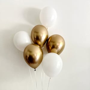 Decorazioni per feste, decorazioni per feste di compleanno, palloncini per anniversario, decorazioni per laurea, set di 6 palloncini bianchi e dorati