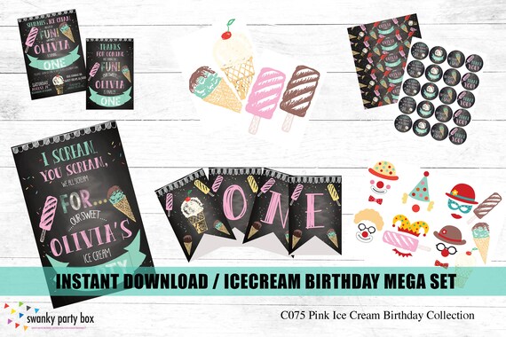 Digital Ice Cream Birthday Printable Kit Personalized Ice Cream Social digital-ice-cream-birthday-printable-kit-personalized-ice-cream-social