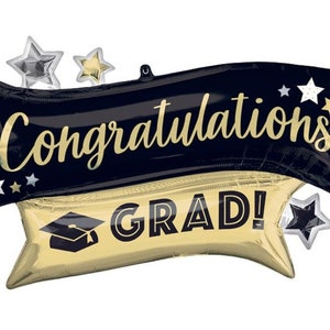 Graduation Balloon, Black and Gold Grad Balloon, Grad Party Balloons, Graduation Picture Balloons, Congratulations Grad Decor, Grad Party