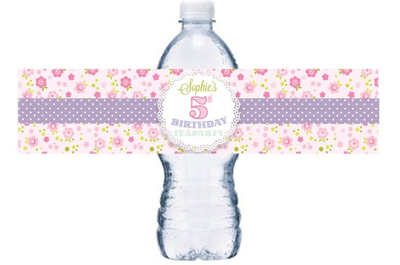 Digital Tea Party Water Bottle Labels, Tea Bottle Wrap, Birthday Printable Labels, Tea Party Theme Birthday, BL049D Il_570xn