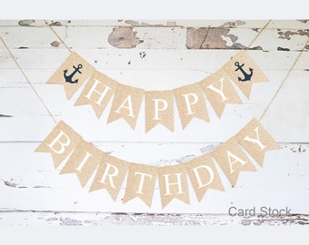 Striscione di buon compleanno con ancora, decorazioni nautiche per feste di compleanno, striscione di buon compleanno nautico, striscione di buon compleanno, decorazioni con ancora