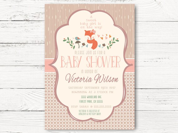 Digital Woodland Baby Shower Invitation, Woodland Animals Baby Shower Themed Invite, C059 Il_570xn