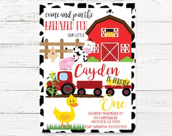 Digital Barnyard Birthday Invitation, Farm Theme Party Invite, Cowgirl Invitation, Barnyard Baby Boy Invite, First Birthday Invitation, C082