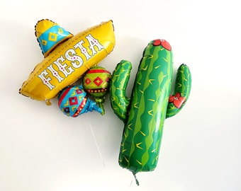 Fiesta Balloons, Happy Cinco de Mayo Balloons, Summer Party Decor, Fiesta Birthday Decorations, Cactus Balloon | Sombrero Balloon